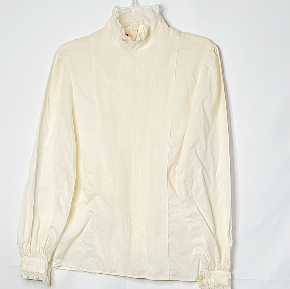 Halston lol Vintage cream high collar lace blouse
